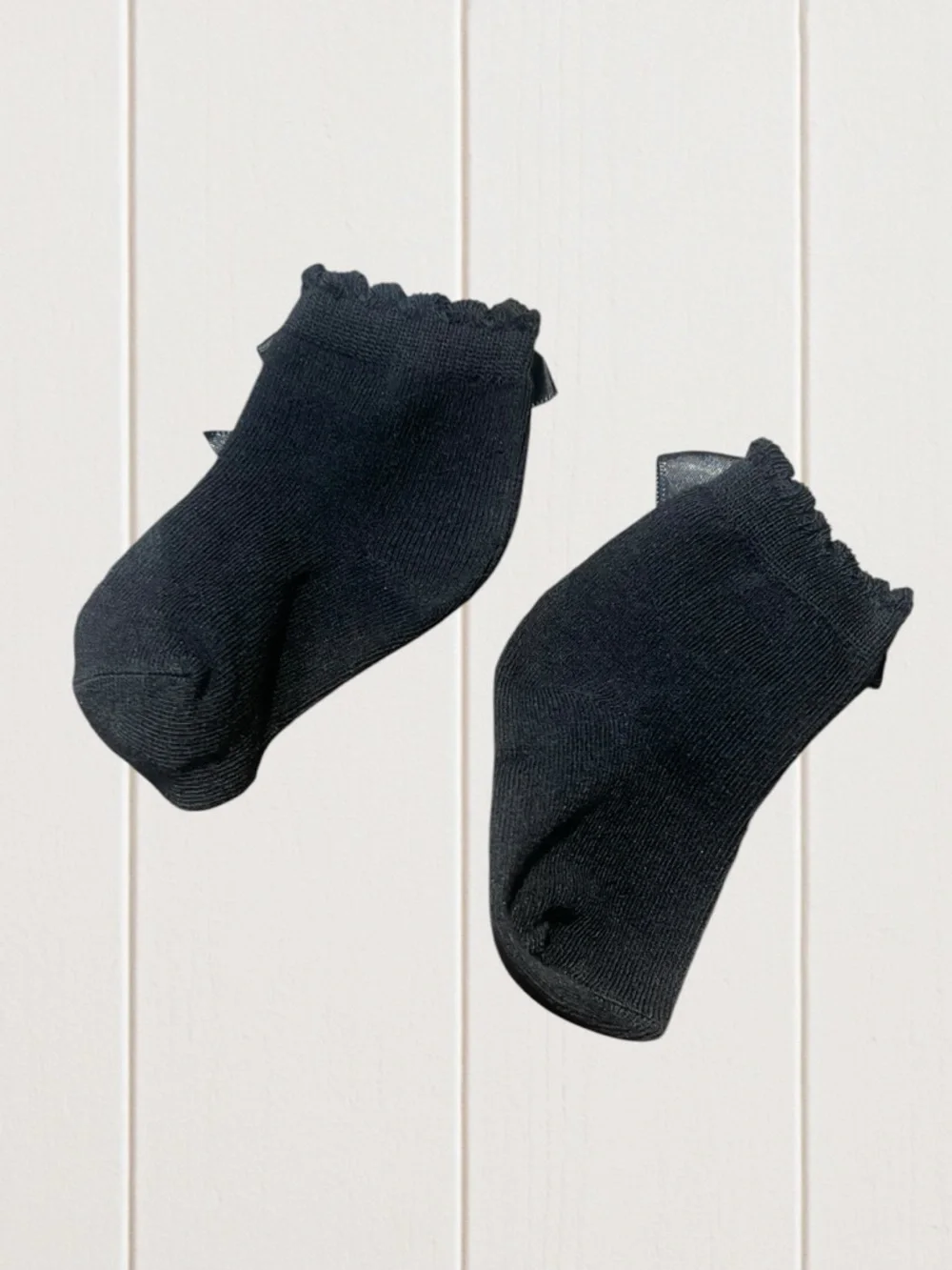 Black Bow Trim Kids Socks - Cute Ruffle Anklet